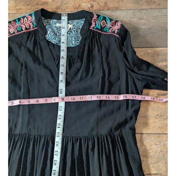 Anthropologie Embroidered Tunic Dress S Black Boho Luxe Floral Long Sleeve - Picture 6 of 8